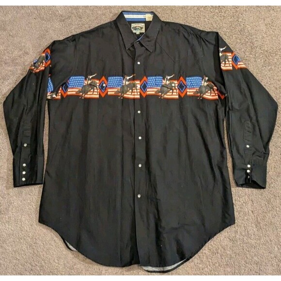 Cumberland Outfitters USA Patriotic Rodeo Western Snap Button Shirt Men's 2XL - Picture 2 of 8